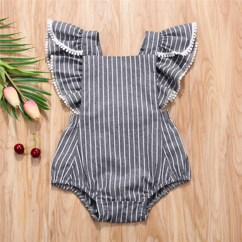 Lovely Newborn Toddler Infant Baby Girl Rompers Summer Ruffle Backless Stripe Jumpsuit Romper Girls Clothes Sunsuit | Детская одежда и