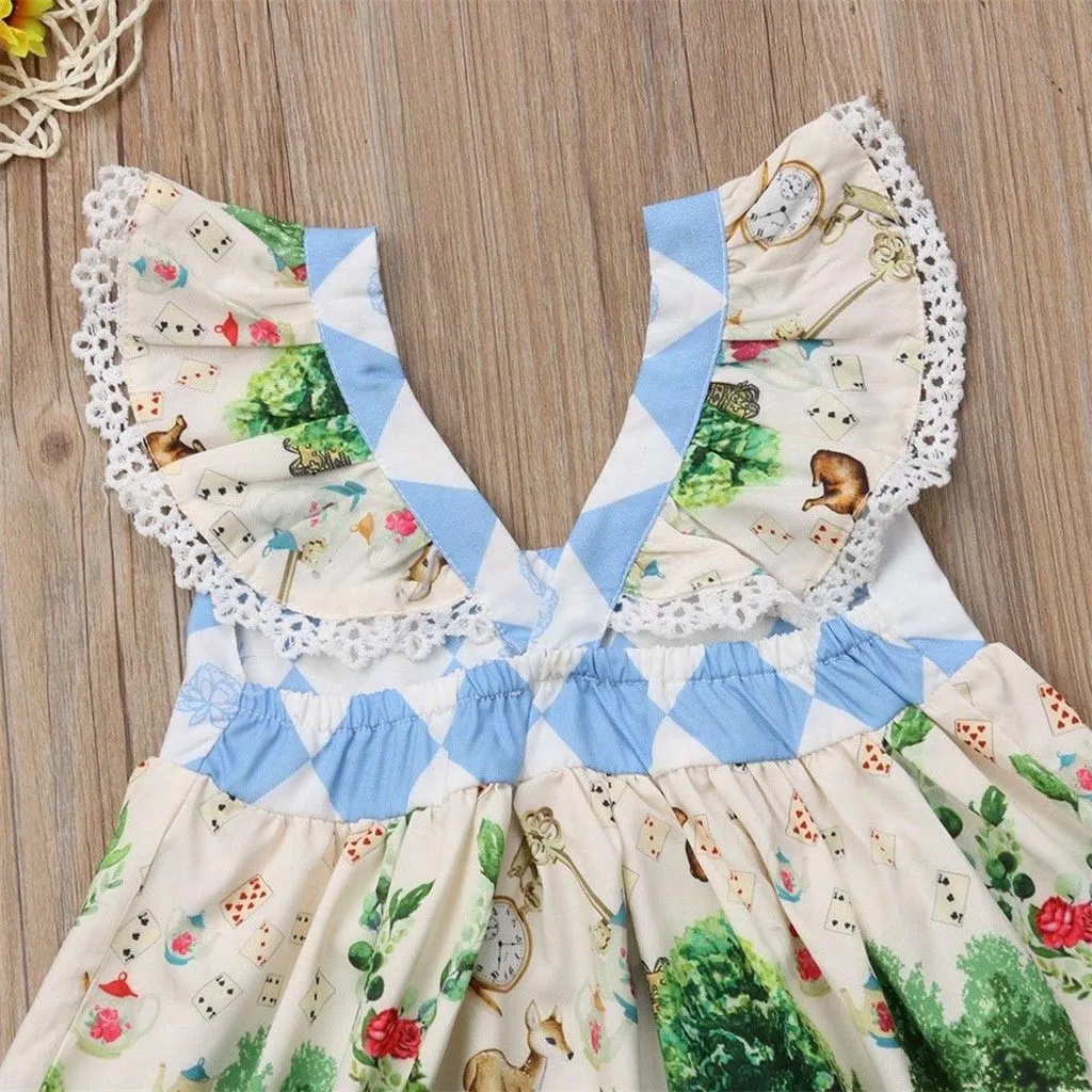 Toddler Kids Baby Girls Cartoon Floral V Neck Dress Princess Party Pageant Tutu Dresses Cute Sundress Lace Tiny Clothes | Детская одежда