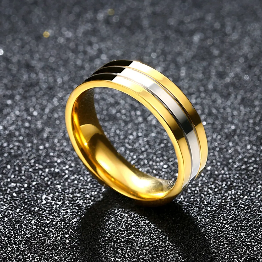 Модное кольцо 6 мм из титановой стали золотистого и серебряного цвета для мужчин