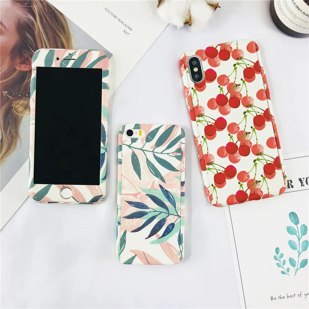 Girl Models Cases For IPhone 5 360 Degree Marble Stone Full Protective Phone 5s 5se Plant Leaf Hard Back Cover |