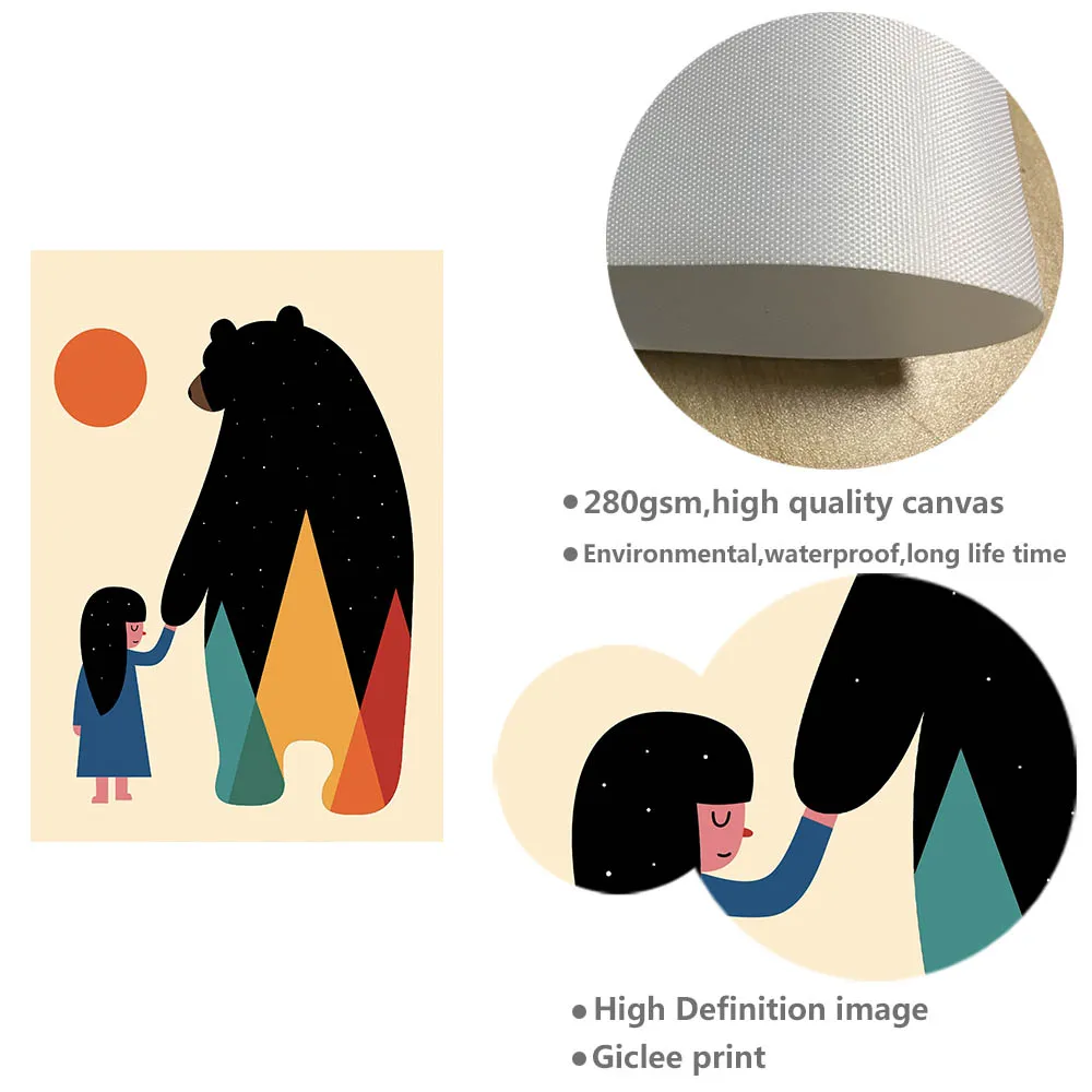 Nordic Art Cartoon Animal Poster Elephant Bear Wolf Minimalist Canvas Painting Nursery Wall Picture Kids Baby Room Decoration|canvas painting|wall