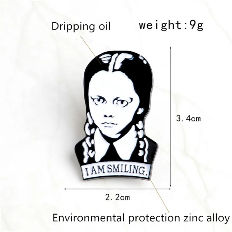 Охрана окружающей среды цинковый сплав Ретро Девушка среда Addams я улыбаюсь брошь