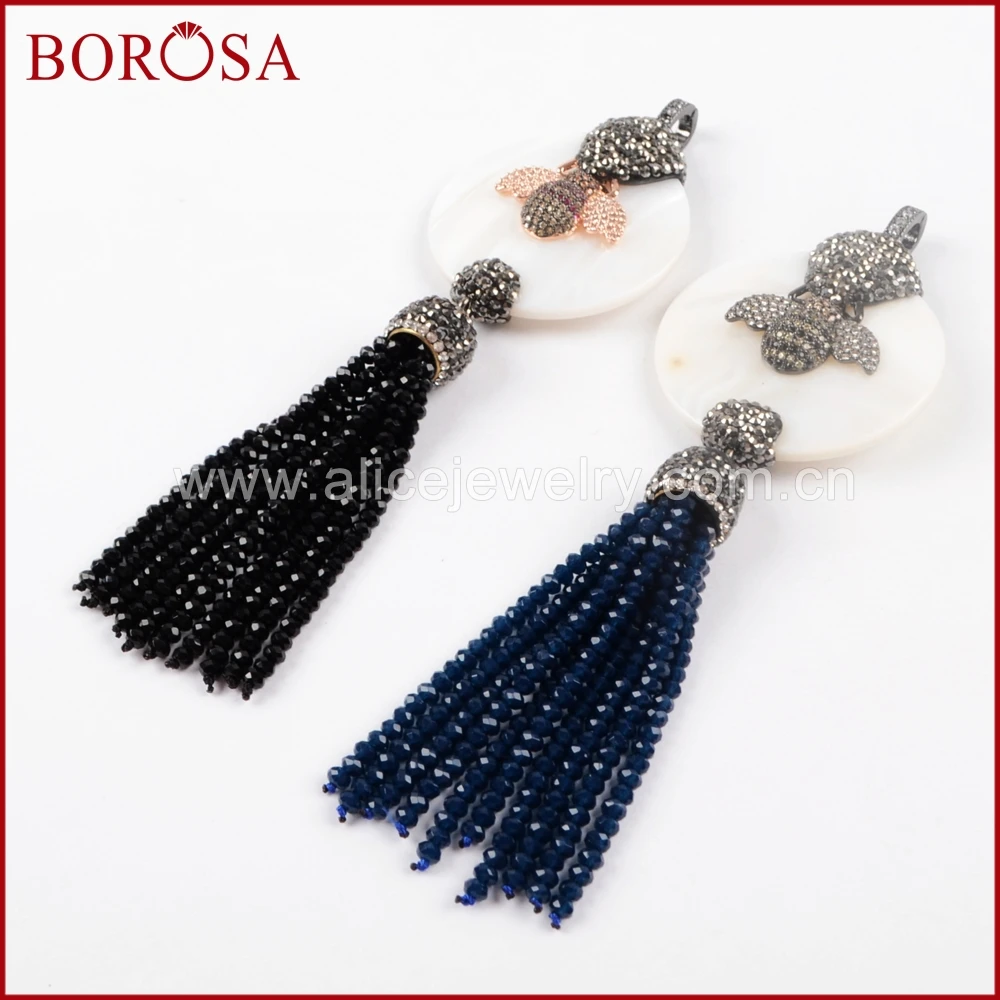 BOROSA Мода белый корпус с бисером кисточкой кулон Micro Pave CZ пчелы ручной работы Drusy