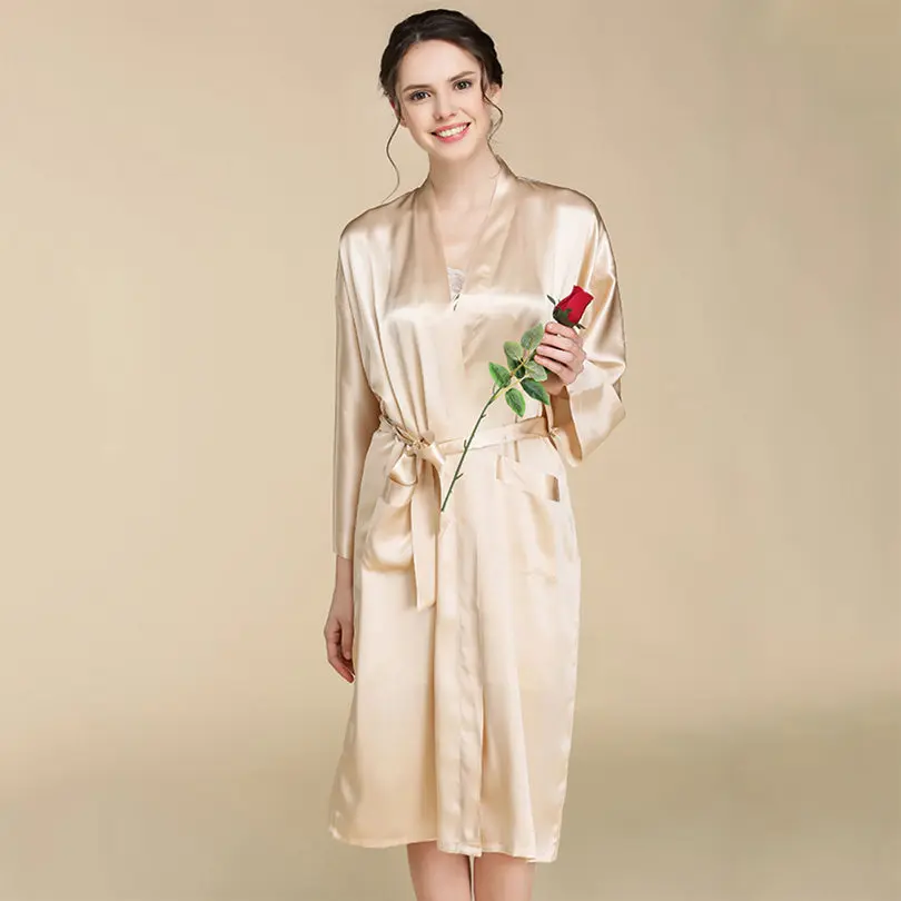 LIN YUN 2017 Real Silk Robe With Belt Women Bathrobe Lounge Wear Solid Pajama for Summer Nightgowns Robes | Женская одежда