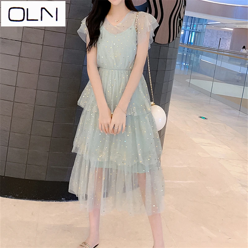 OLN корейское платье vestidos Новое поступление летнее французское женское из двух