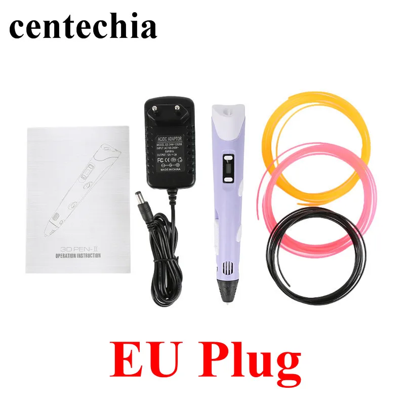 purple Centechia 3D Ручка Рисунок «сделай сам» ручки с бесплатной 3 цветной нитью 1,75 мм Рождественский подарок на день рождения лучший для детей ЕС/США/Великобритания/AU Plug - Цвет: purple