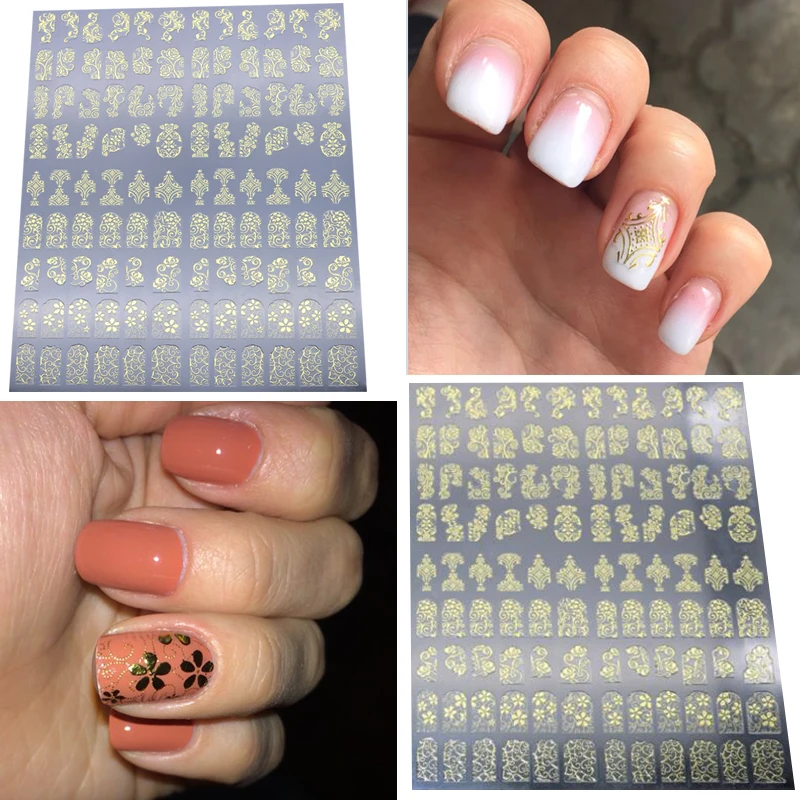 1 компл. золото 3D Nail Art Наклейки надписи патч металлические цветы дизайн наклейки