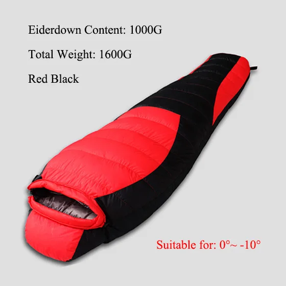 Red Filling 1000G WEST BIKING, сверхлегкий спальный мешок для мамы, зимний, осенний, удлиненный, утолщенный, для кемпинга, с белым утиным пухом, одиночный спальный мешок - Цвет: Red Filling 1000G