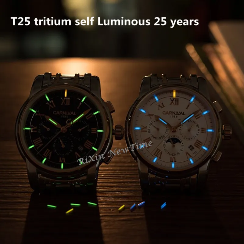 Карнавальные Мужские автоматические механические часы T25 Tritium водонепроницаемые