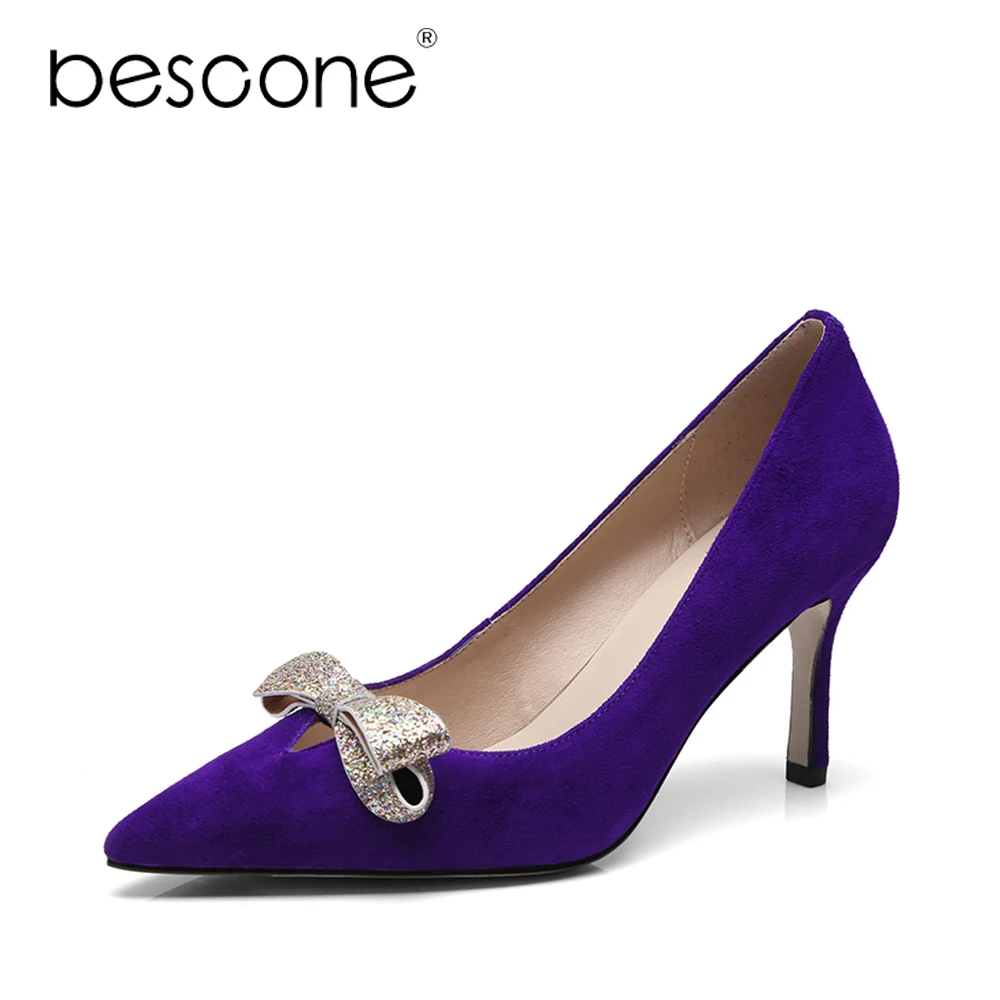 BESCONE/Модная женская обувь пикантные туфли на тонком каблуке с серебристым