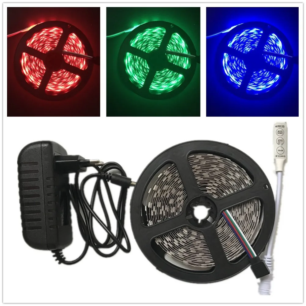 RGB Светодиодная лента 5 м 300 светодиодов SMD5050 ленты гибкая Диодная с мини 3key