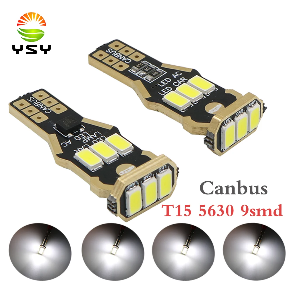 YSY 100 шт., автомобильная лампа высокой мощности для приборной панели, фонарь заднего хода, сигнальная лампа, T15 5630 9SMD, белый, 12 В, canbus