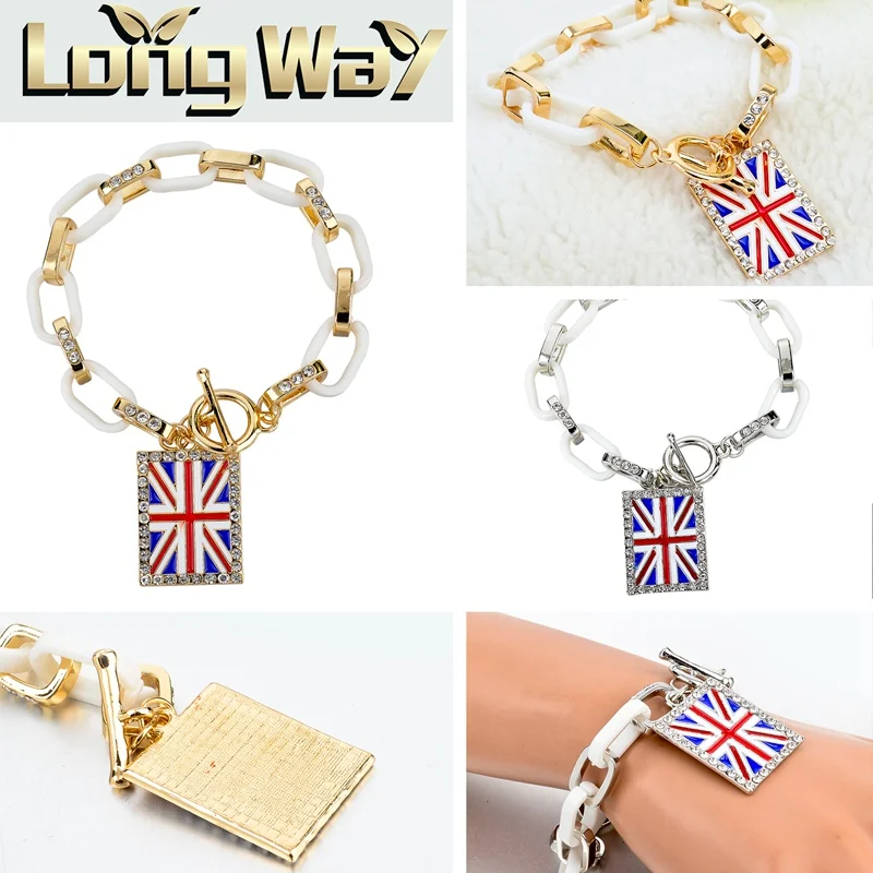 Женский браслет LongWay с флагом Великобритании золотого цвета пластиковыми