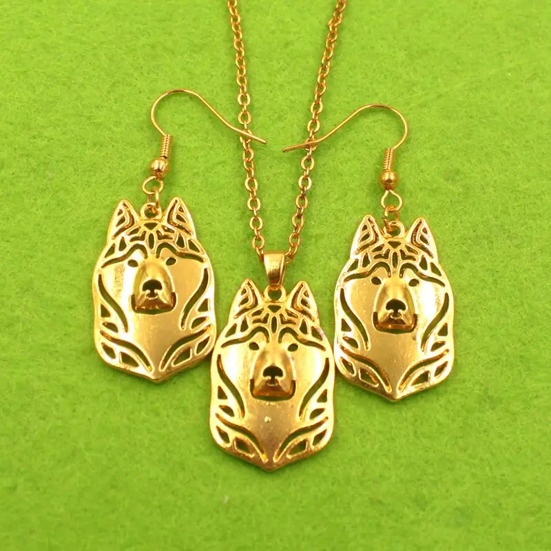 Mdogm хаски собака животные ювелирные наборы серебряное ожерелье серьги-капли