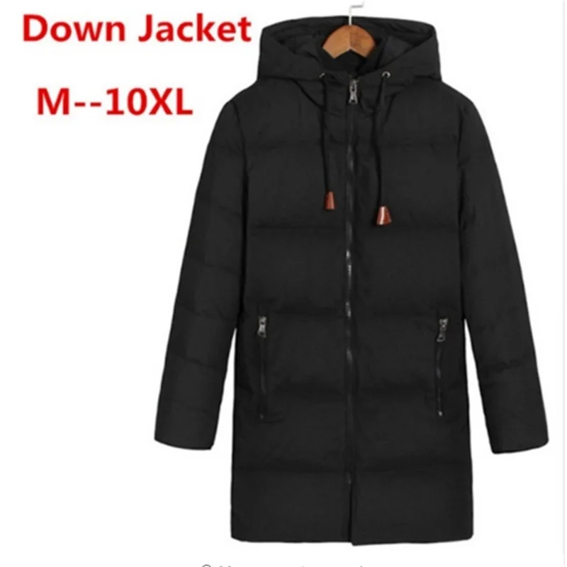 10XL 8XL белая длинная куртка на утином пуху Мужская плотная теплая университетская