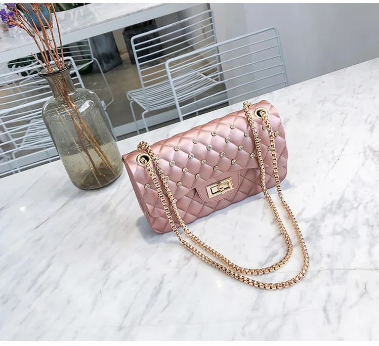 05 Golden Pink Новинка, известный бренд, кожаные сумки-мессенджеры, бриллиантовая роскошная сумка на плечо, стеганые дизайнерские сумки, женская сумка, винтажная Желейная упаковка - Цвет: 05 Golden Pink
