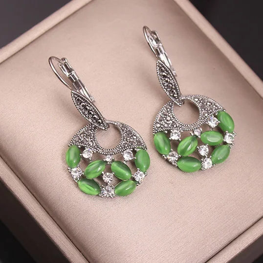 Green Ajojewel, массивные Винтажные серьги для женщин, синий, зеленый, белый опал, круглые серьги с подвесками, роскошные ювелирные изделия, Прямая поставка - Окраска металла: Green