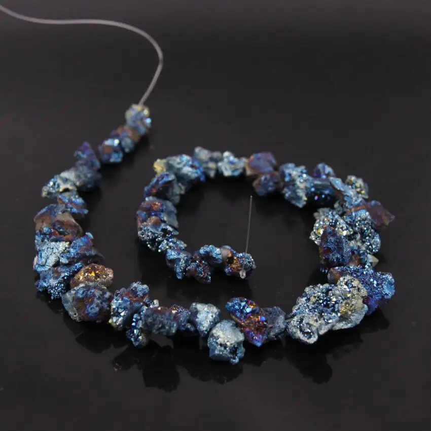 15.5 &quotStrand синий зеленый Титан сырья кристалл Druzy Drusy Агаты Кварц Geode грубые