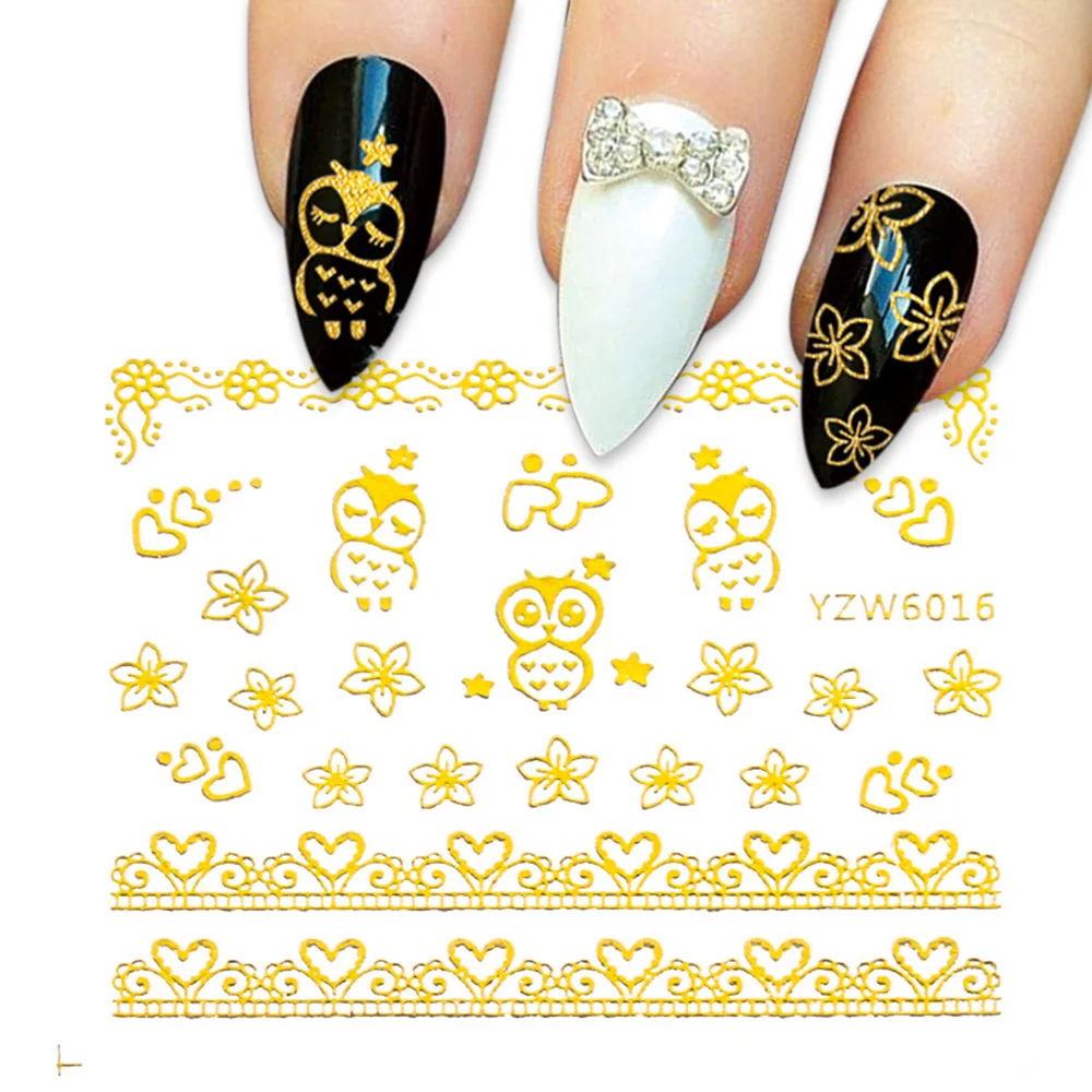1 упаковка стикеры 3D на ногти Nail Art Наклейки металлические золотые кружевные