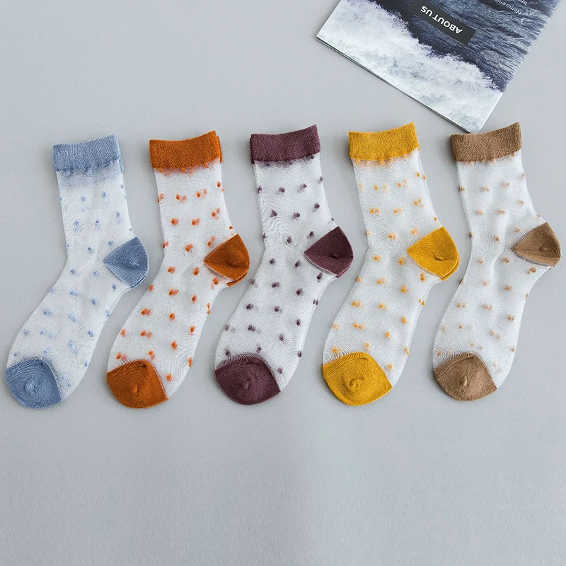 2019 Summer Women Long Socks Crystal Wire Thin Breathable Dot Elastic Funny Cute student wild Middle Tube More C | Женская одежда