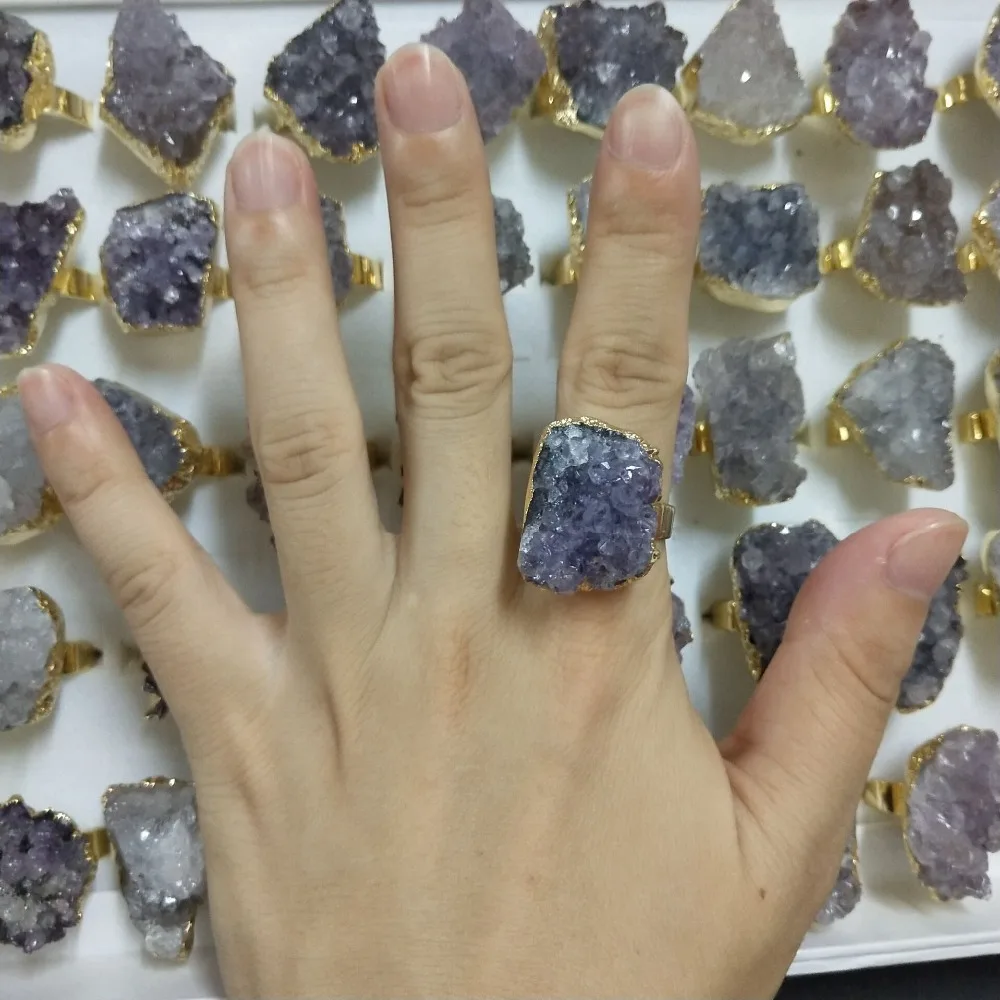 

Geometric Irregular Natural Stone Crystal Cluster Druzy Knuckle Rings Fashion Women Wedding Engagement Ring Jewelry Anel Gold