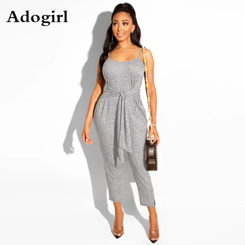 

Knitted Rib Bodycon Women Jumpsuit Sexy Spaghetti Strap Lace Up Bandage Ankle-Length Pants Slim Summer Soft Backless Overalls