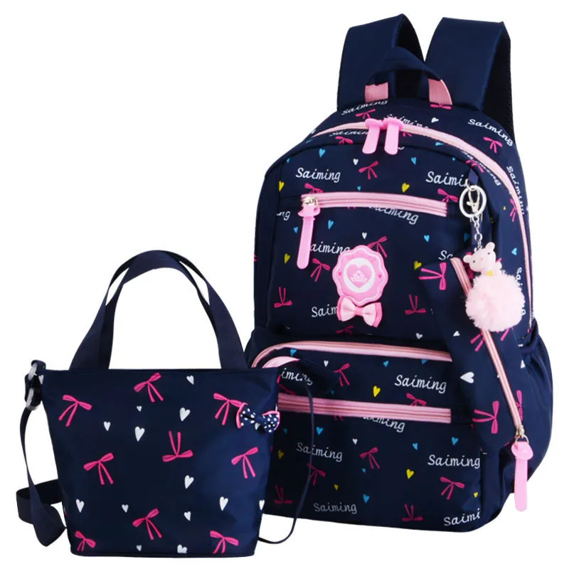 Восхитительный бант и принт в виде принты Начальная школа сумка рюкзак для девочек начальной школы рюкзак наборы с Карандаш Чехол и сумка ...