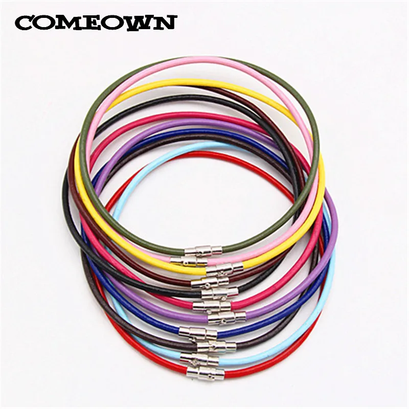 16 inches COMEOWN 10 шт смешанные цвета Натуральная кожа ожерелье шнур 3 мм 12-30 дюймов тусклый Серебряный тон Магнитная застежка кожаное ожерелье s чокер - Окраска металла: 16 inches