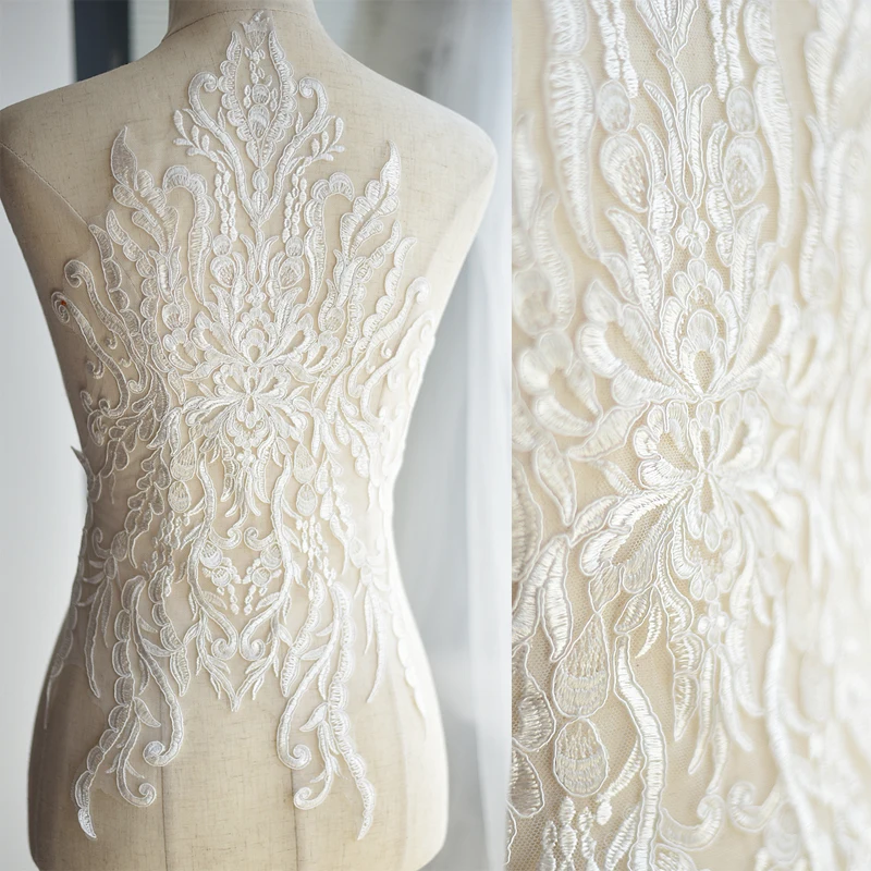 

1pc 35*57cm embroidered lace applique for clothes wedding dress large floral embroidery laces appliques embroider lace patches