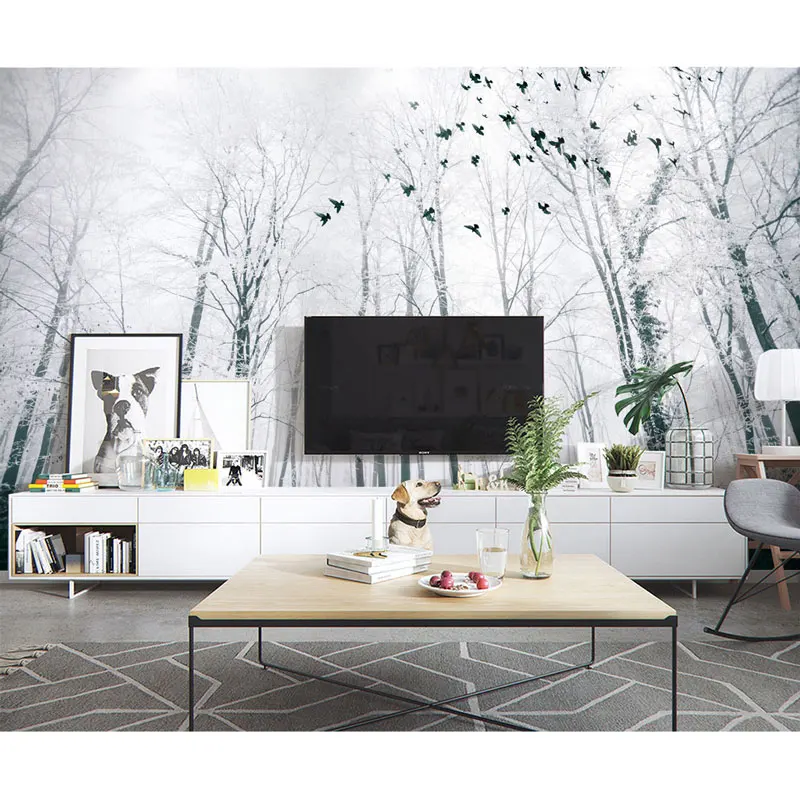 Настенные обои 3D для гостиной спальни ТВ снега дерева леса природа фотообои