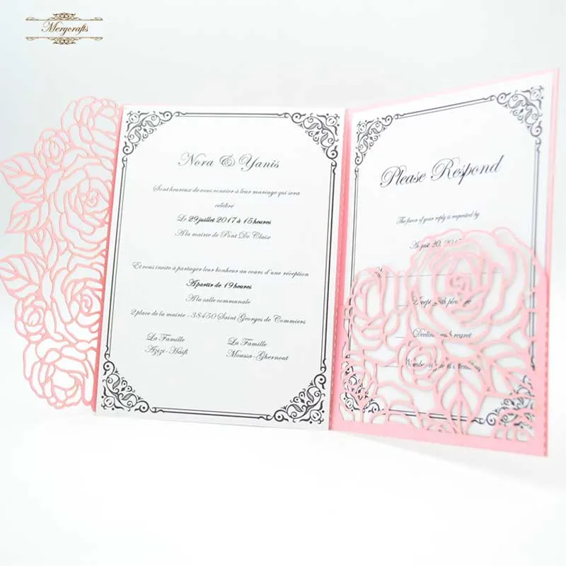 

Tir-flod pink Laser cut invitation card for islamic wedding favors