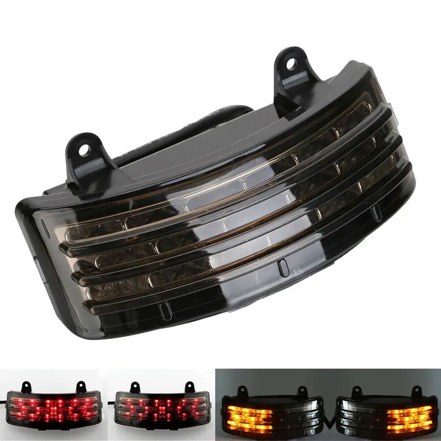 

Motorcycle Tri-Bar LED Rear Fender Brake Tail Light Turn Signal Lamp Taillight For Harley Touring Street Glide FLHX FLTRX Smoke