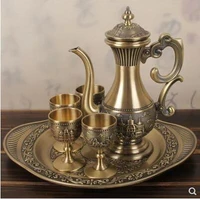 european 1pot 4cups and 1tray bronze metal decorative wine set beer brewing equipment whiskey set for drinking games jj063