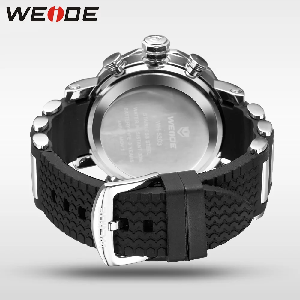 WEIDE Уникальный Красный Черный Мужская Цифровые Dual Time Часы Обратно Из Нержавеющей