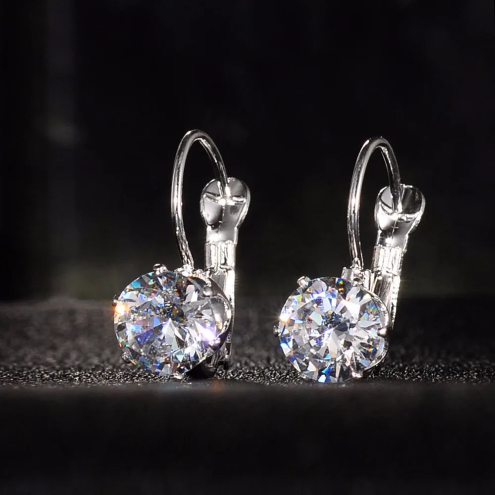 Серьги клипсы с фианитами женские посеребренные украшения кристаллами