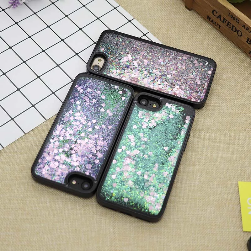 Для iPhone 7 6 S плюс Plus задняя крышка блеск динамический жидкости в форме сердца
