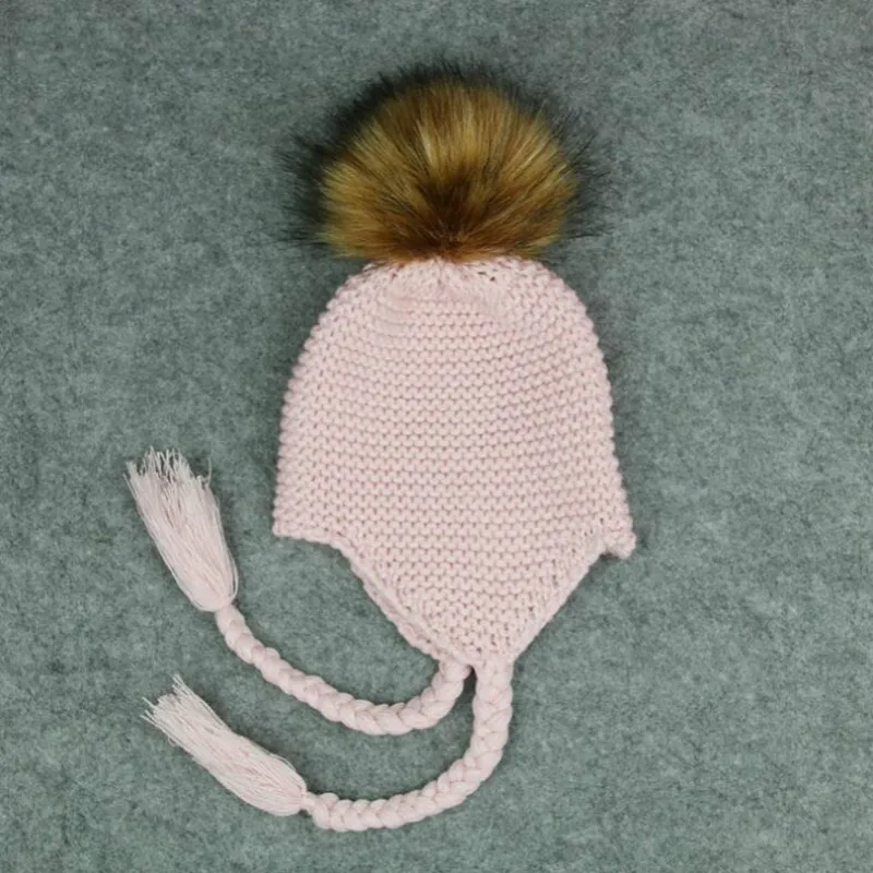 Детская зимняя шапка skullies вязаная из искусственного меха енота с мультяшным