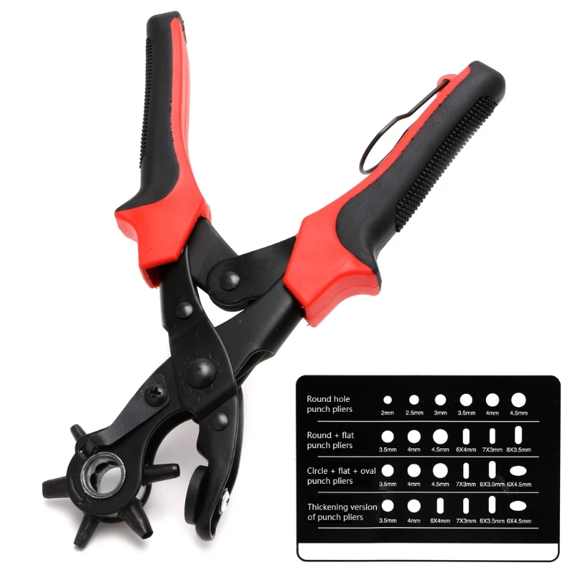 

6 Sized Heavy Duty Leather Belt Eyelet Holes Punch Pliers Revolving Hand Punches