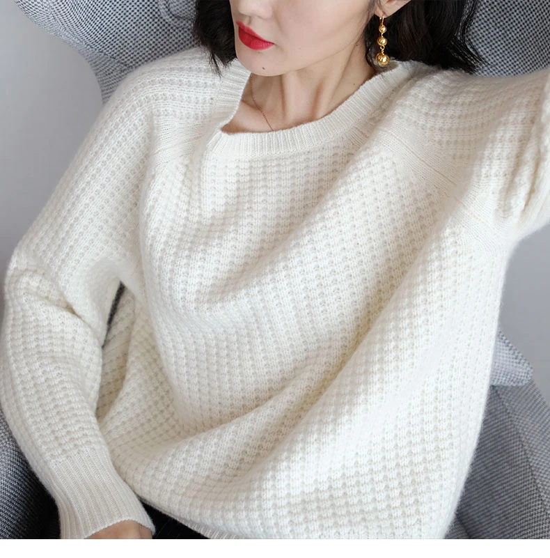 cashmere blends crochet knit add thick women's fashion sweater pullover loose languid low Oneck S-2XL 8color | Женская одежда