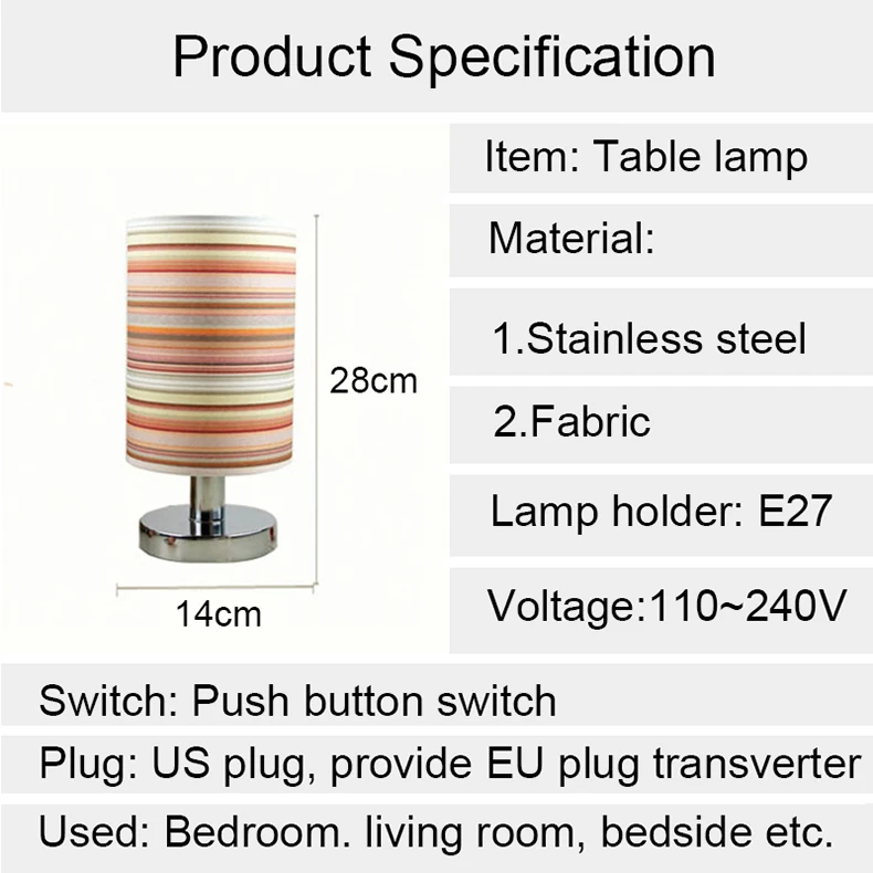 Светодиодный светильник для спальни, гостиной, тканевая прикроватная лампа E27, лампа для кровати, арт-деко, лампа из нержавеющей стали