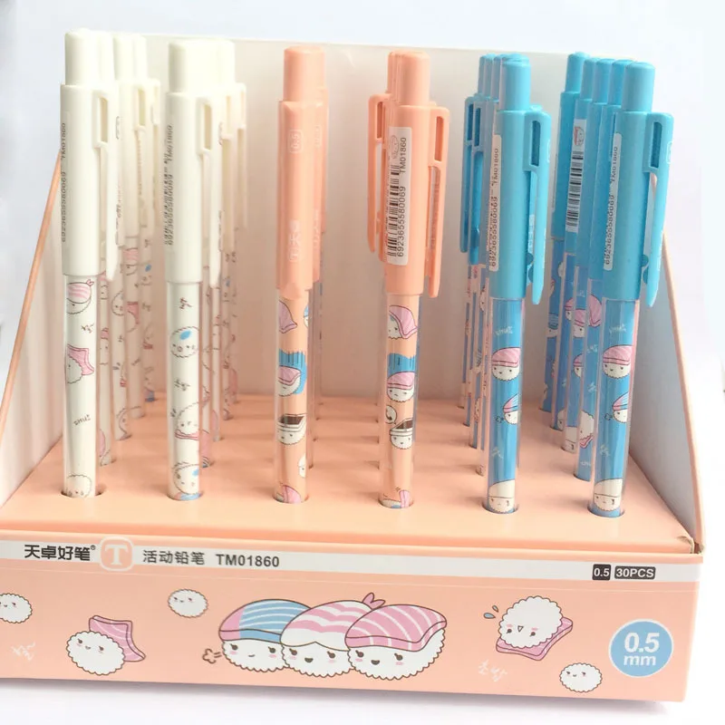 

Cute Pencil 30pcs 0.7mm Mechanical Pencil 0.5mm Sushi Salmon Automatic Pencil for School Supplies Stationery Kids Gift Prizes