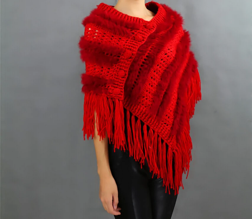 Женский шарф в полоску из пашмина и натурального кроличьего меха бесплатная