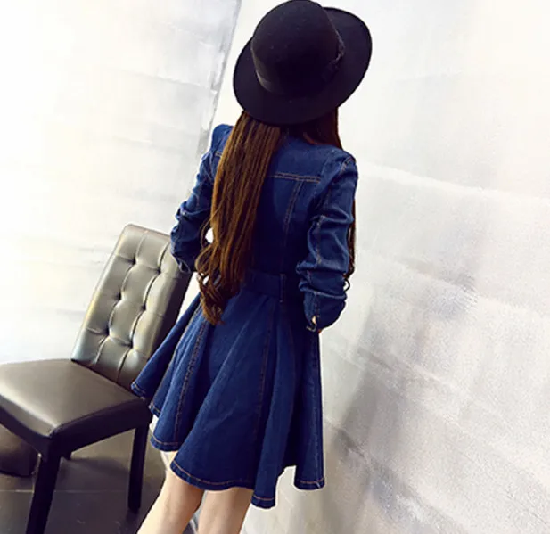 Высокое качество 2017 новое джинсовое платье Весна и осень одежда тонкое женское