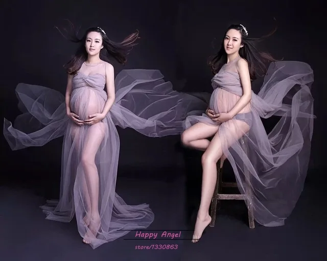 Big Sale Silver Gray Gown Two Layer Gauze Studio Maternity Outdoor indoor Photography Props Women Long Dress Fancy costume | Мать и