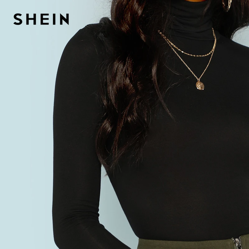 SHEIN Женская Однотонная Водолазка, Облегающий Топ С Высоким Воротником И Длинным Рукавом