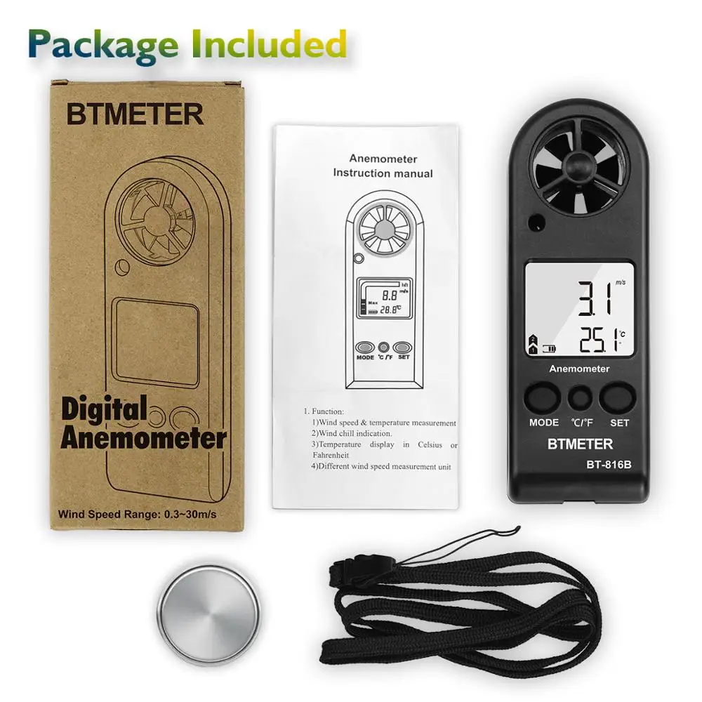 BEMETER Портативный ЖК-цифровой мини-Анемометр BT-816B измеритель скорости ветра Тестер воздушного потока воздушный Анемометр ИЛИ HVAC CFM стрельба лодка