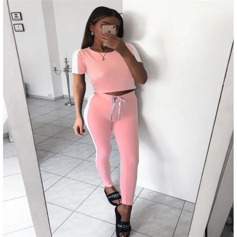 2018 Женский Повседневный укороченный топ спортивный костюм из двух предметов