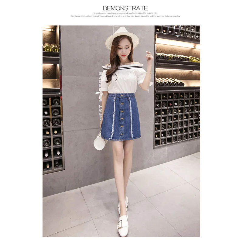 Women's Embroidered Short Denim Skirt with Raw-edge Hem Women Front Button Closure PP-139 | Женская одежда
