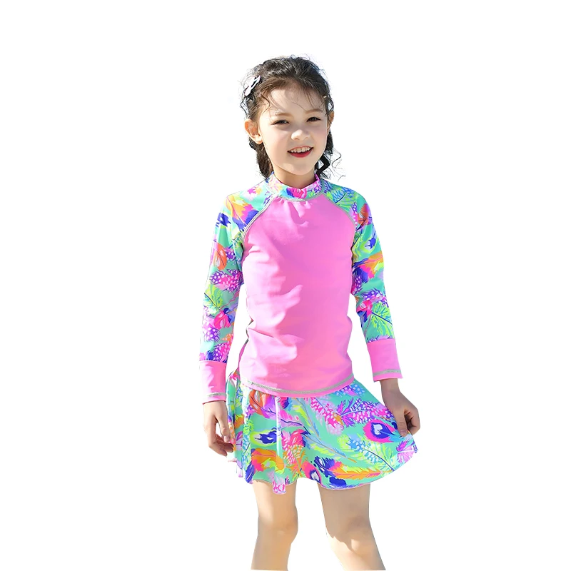 Детский купальник для девочек 2018 купальный костюм из двух предметов с высокой