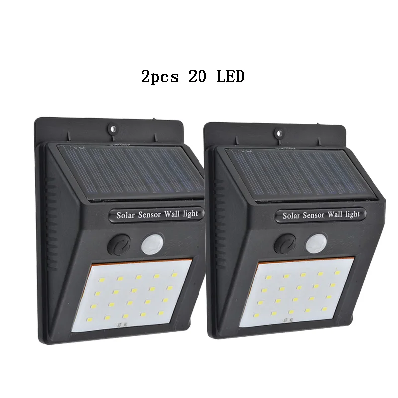 2pcs 20 LED IVYSHION 1/2/4 шт. 20 светодиодный солнечный светильник 3 режима Беспроводной движения Сенсор IP66 Водонепроницаемый настенный светильник двор светильники бра - Испускаемый цвет: 2pcs 20 LED